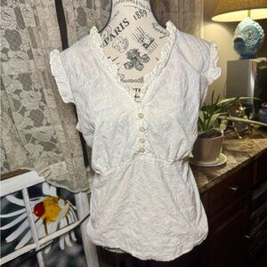 90s Vintage MXM Cream Ruffled Bib Collar Blouse
